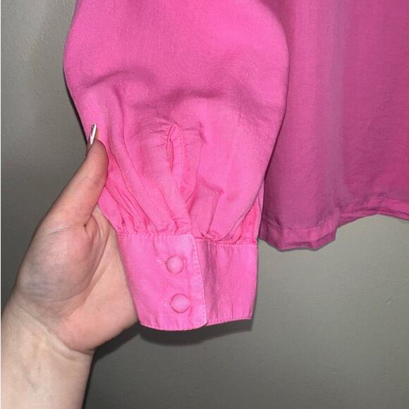 Crown & Ivy Solid Pink Ruffle Neck Long Sleeve Top Size XL Peasant Prep - Picture 5 of 6